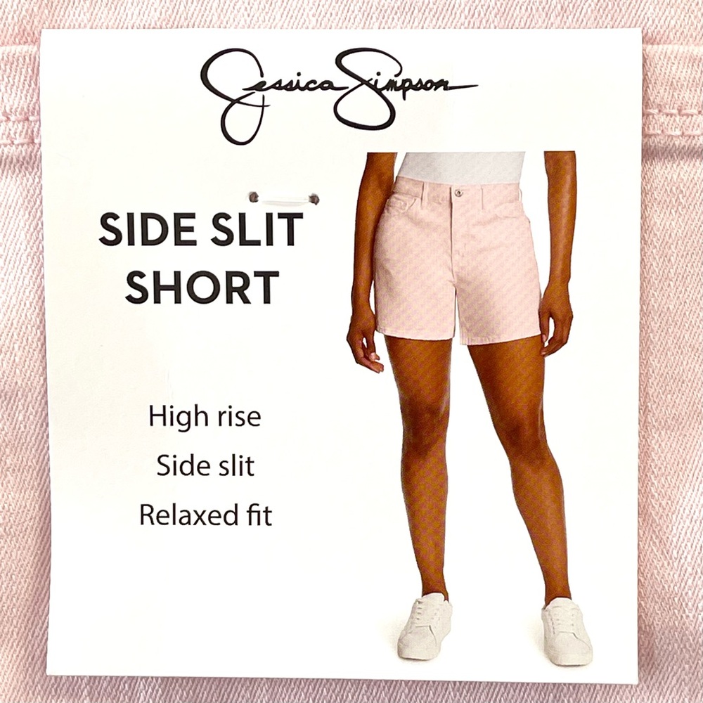 Jessica Simpson Denim High Rise Short Side Slit Relaxed Fit 5” Stretch Pink - Picture 7 of 10